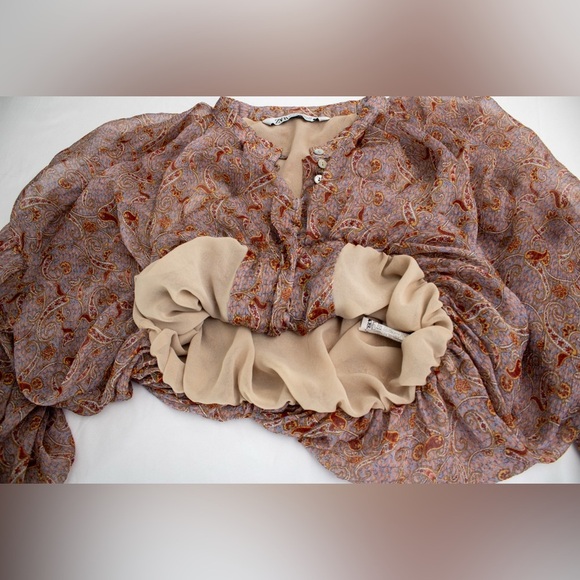 Zara Multicolor Chiffon Dressy & Chic Paisley Printed Women’s Blouse Size Medium - Picture 8 of 17